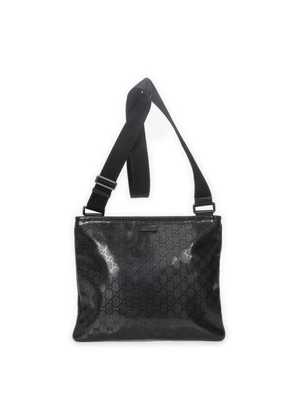 Gucci Large Square Zip Messenger Black Guccissima Imprint Canvas